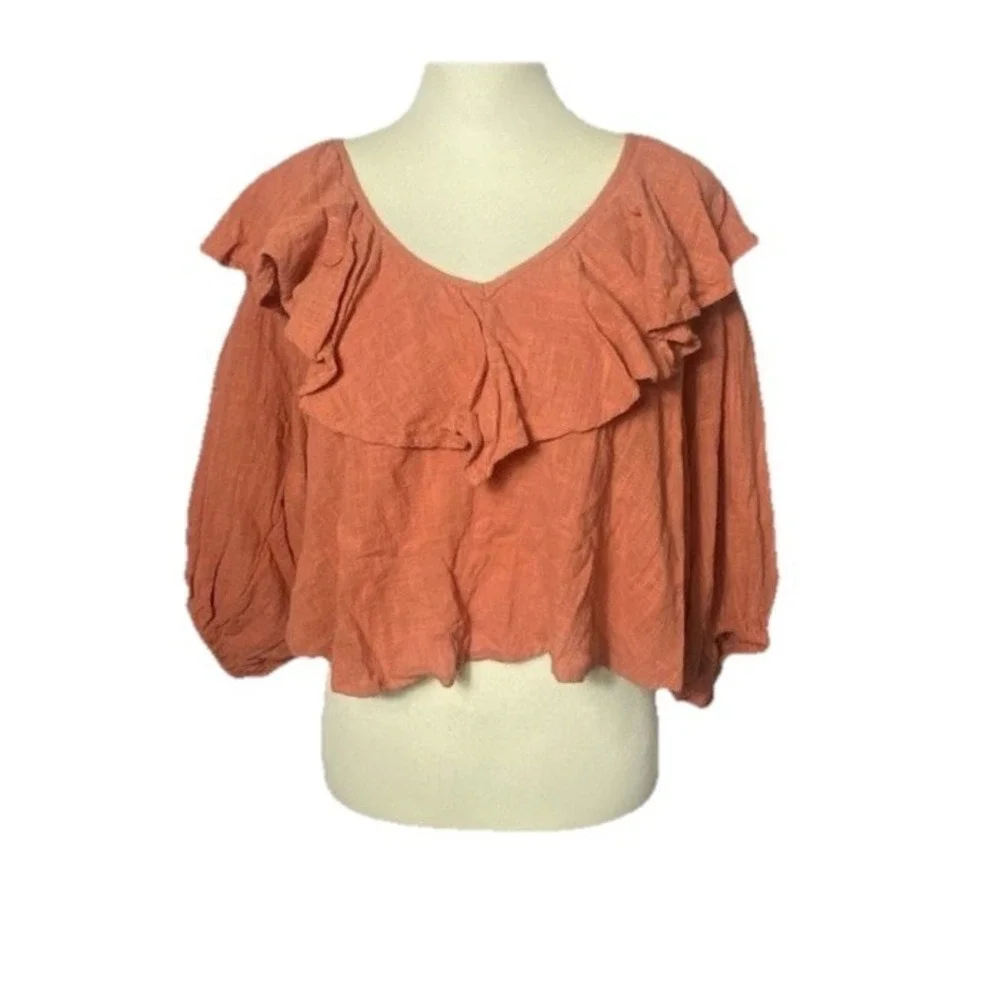 Free People Zuri Ruffle Cropped Backless Blouse Ginger Spice Womens S Boho‎ Top